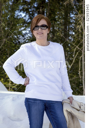 White sweatshirt mockup of a woman in the winter forest, model mockup, model mockup White sweatshirt mockup of a woman in the winter forest, model mockup, model mockup 82993945