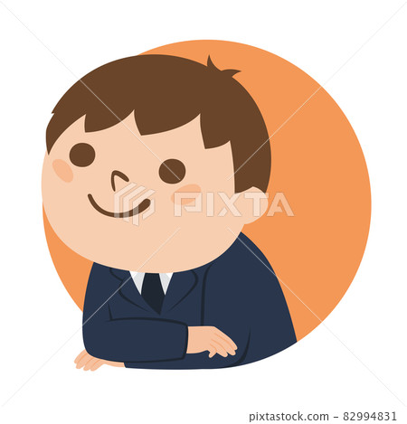 一名男學生的插圖。一個男孩肘部靠在圓形窗戶上微笑。 82994831