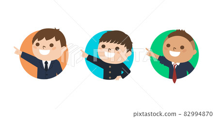 Illustrations of male students. Smiley boys pointing through a circular window. Illustrations of male students. Smiley boys pointing through a circular window. 82994870