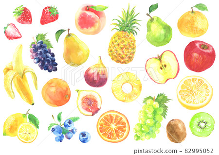Illustration set of various fruits drawn in watercolor 82995052