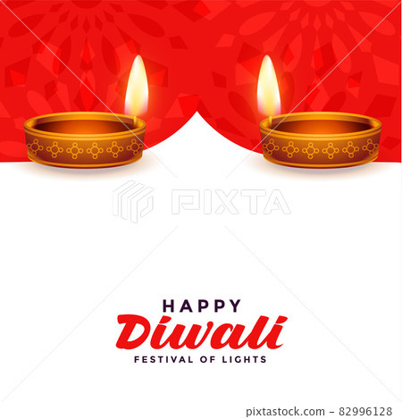 realistic happy diwali red and white card design - Stock Illustration  [82996128] - PIXTA