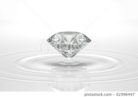 白色背景下水面上鑽石的 3D 渲染 82996497