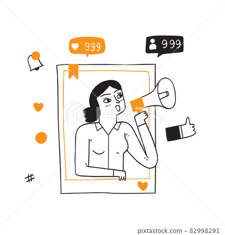 Social Media Networking Concept. Man with Megaphone Social Media Networking Concept. Man with Megaphone 82998291