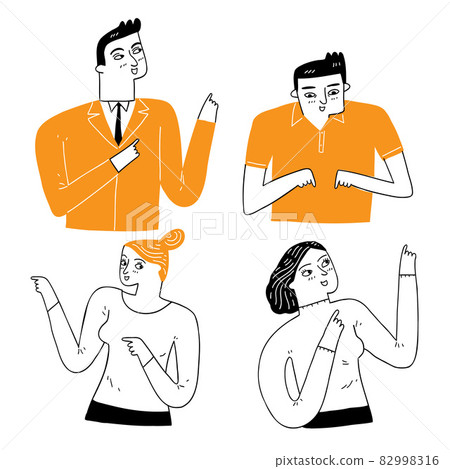 Expressing a person's personality, pose, by pointing or giving directions. 82998316