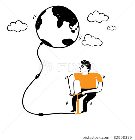 Nature and environment concepts, global warming, conservation, young conservationists are using something to pump air into something like a globe Nature and environment concepts, global warming, conservation, young conservationists are using something to pump air into something like a globe 82998359