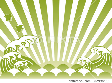 新年新年海浪青海波浪日本圖案日式千鳥太陽複製空間框架背景插圖素材 82998588