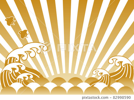 新年新年海浪青海波浪日本圖案日式千鳥太陽複製空間框架背景插圖素材 82998590