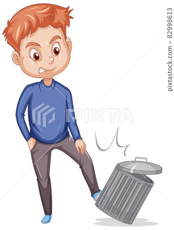 A man kicks trash can on white background A man kicks trash can on white background 82998613