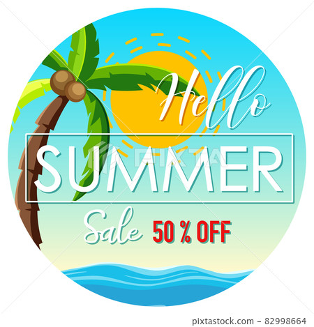 Circle shape banner with Hello Summer Sale font isolated 82998664