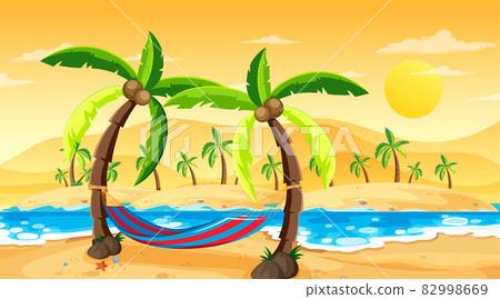 Tropical beach landscape scene at sunset time Tropical beach landscape scene at sunset time 82998669
