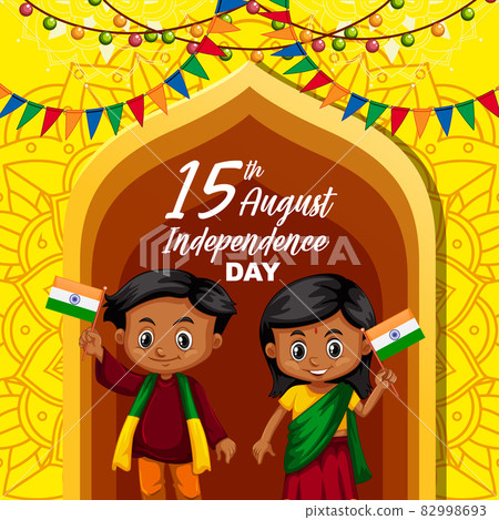 Indian Independence Day Poster with Cartoon Character 82998693