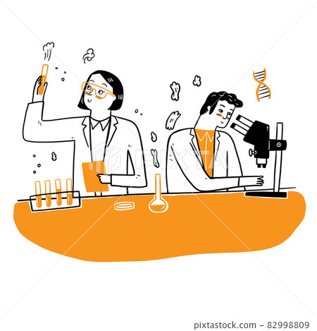 People in white coat, chemical researchers with laboratory equipment 82998809