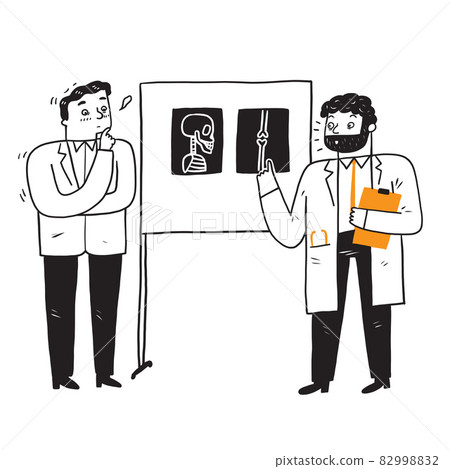 Two doctors are examining and diagnosing the patient from the x-ray 82998832