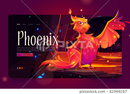 Phoenix banner with fenix in cave with hot lava 82999287