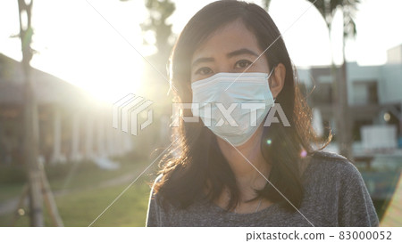 Coronavirus. Asian woman putting on a medical disposable mask to avoid viruses. Coronavirus. Asian woman putting on a medical disposable mask to avoid viruses. 83000052