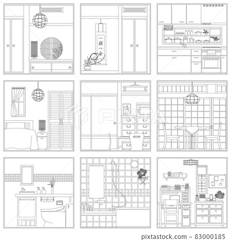 室內線描矢量圖。 83000185