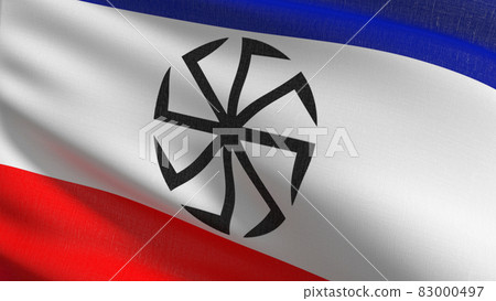Kolovrat, HOLY or Slavic flag blowing in the wind. 3D rendering illustration of waving sign Kolovrat, HOLY or Slavic flag blowing in the wind. 3D rendering illustration of waving sign 83000497