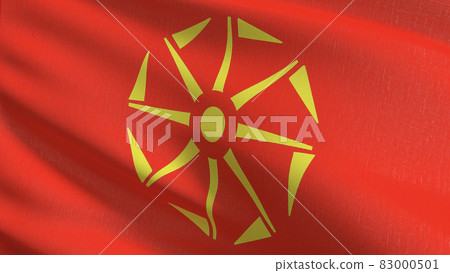 Kolovrat, HOLY or Slavic flag blowing in the wind. 3D rendering illustration of waving sign Kolovrat, HOLY or Slavic flag blowing in the wind. 3D rendering illustration of waving sign 83000501
