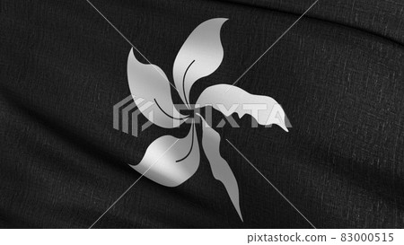 Black Hong kong national flag blowing in the wind. 3D rendering illustration of waving sign 83000515