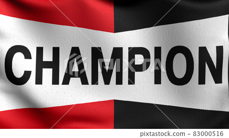 Champion Spark Plug flag blowing in the wind. 3D rendering illustration of waving sign 83000516