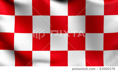 Red and White Checkered flag blowing in the wind. 3D rendering illustration of waving sign. Formula sport. 83000570