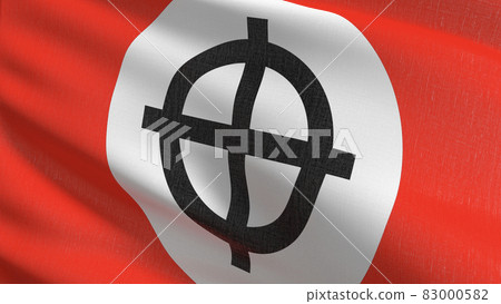 Celtic cross flag blowing in the wind. 3D rendering illustration of waving sign 83000582