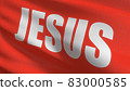 Jesus flag blowing in the wind. 3D rendering illustration of waving sign 83000585