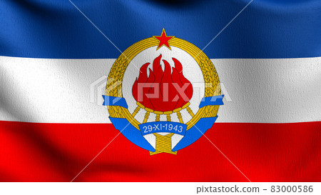 SFR Yugoslavia flag blowing in the wind. 3D rendering illustration of waving sign SFR Yugoslavia flag blowing in the wind. 3D rendering illustration of waving sign 83000586