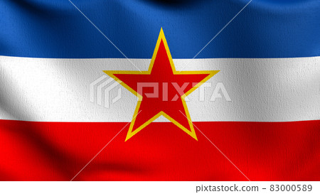 SFR Yugoslavia flag blowing in the wind. 3D rendering illustration of waving sign SFR Yugoslavia flag blowing in the wind. 3D rendering illustration of waving sign 83000589