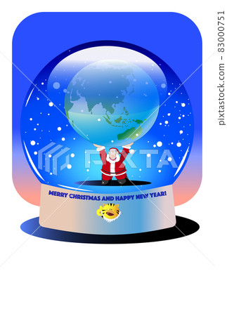 Christmas card, Santa Claus lifting the earth with a snow globe Christmas card, Santa Claus lifting the earth with a snow globe 83000751