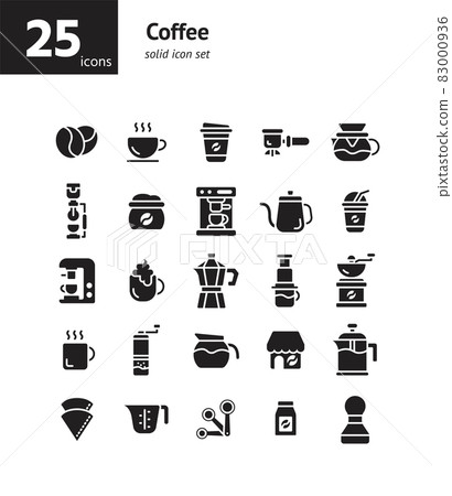 Coffee solid icon set. Vector and Illustration. 83000936