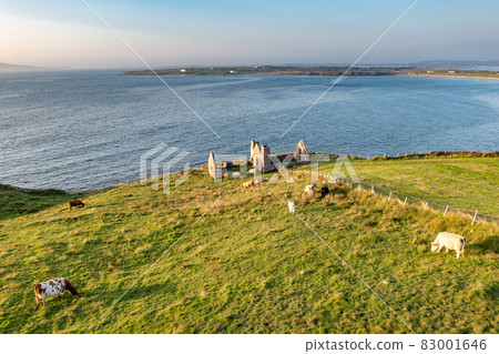 The remains of the 1790 to 1805 kelp factory Teach Dearg or the Red House at Crohy head near Maghery, Dunloe, County Donegal - Ireland 83001646