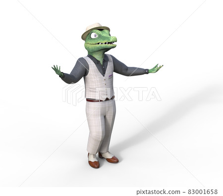 3D illustration of a fashionable crocodile in an exaggerated pose 83001658