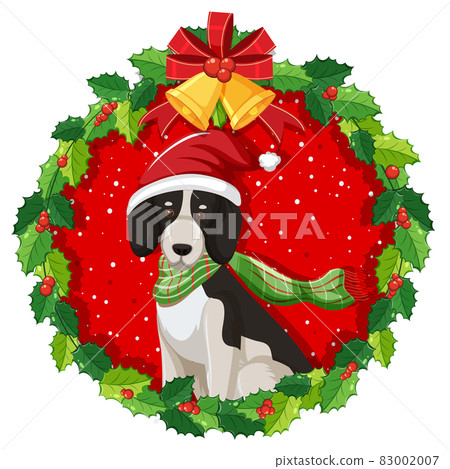 Cartoon beagle dog in Christmas wreath isolated 83002007