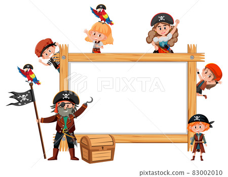 Empty wooden frame with many pirate kids cartoon character 83002010