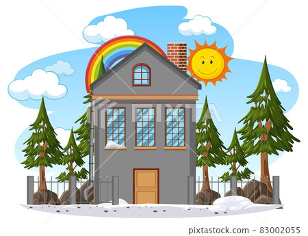 An isolated modern house exterior cartoon style An isolated modern house exterior cartoon style 83002055