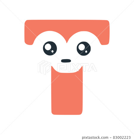 Letter t cute kawaii character, funny smiley clip art isolated on white background 83002223