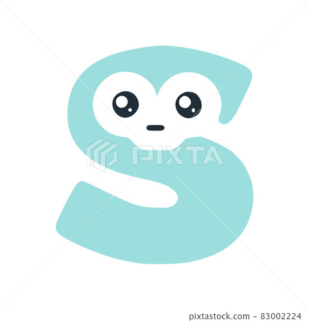 Letter s cute kawaii character, funny smiley clip art isolated on white background 83002224