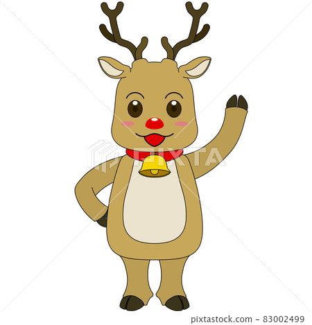 Illustration of a reindeer character raising his hand and greeting (with outline) 83002499