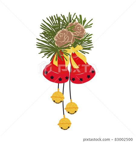 Christmas bells vector stock illustration. Christmas tree with toys. Bells. Winter postcard. Isolated on a white background. 83002500