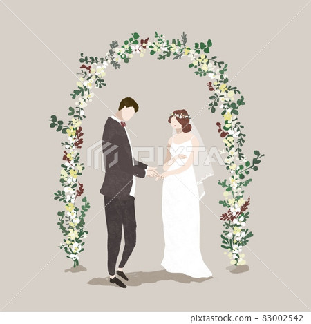 Bride and groom exchanging rings, brides, weddings, weddings, flower arches C 83002542