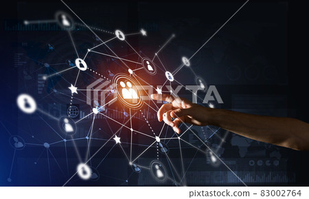 Creating modern wireless technologies as means of communucation and networking on dark background 83002764