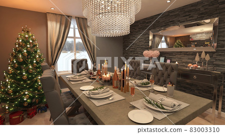 Christmas Dining Room 3D illustration Christmas Dining Room 3D illustration 83003310