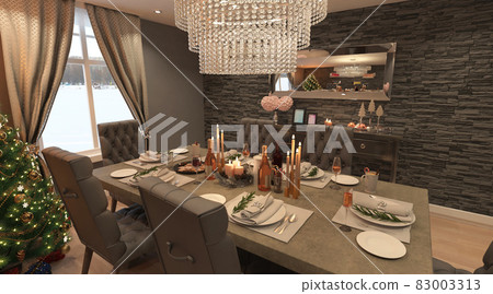 Christmas Dining Room 3D illustration 83003313