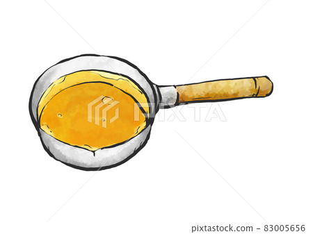 Hand-painted brush-style illustration of a one-handed pot with soup stock Hand-painted brush-style illustration of a one-handed pot with soup stock 83005656