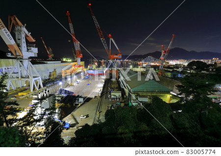 [Hiroshima Prefecture] Night view of the battleship Yamato construction dock seen from a hill overlooking historic area 83005774