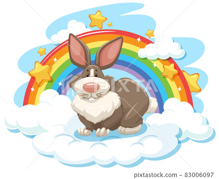 Cute rabbit on the cloud with rainbow Cute rabbit on the cloud with rainbow 83006097