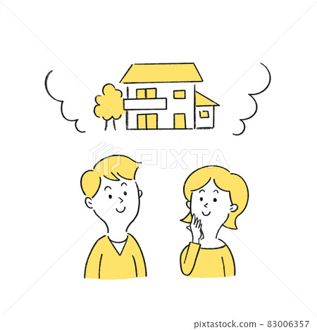 A young couple smiling about the house A young couple smiling about the house 83006357