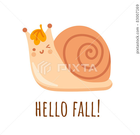 Kawaii winking snail with smiling face. Cute cartoon woodland character, forest animal. Hello fall, autumn concept. 83007169