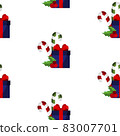 Gift box with a red bow. Vector illustration. Seamless pattern. Flat. 83007701